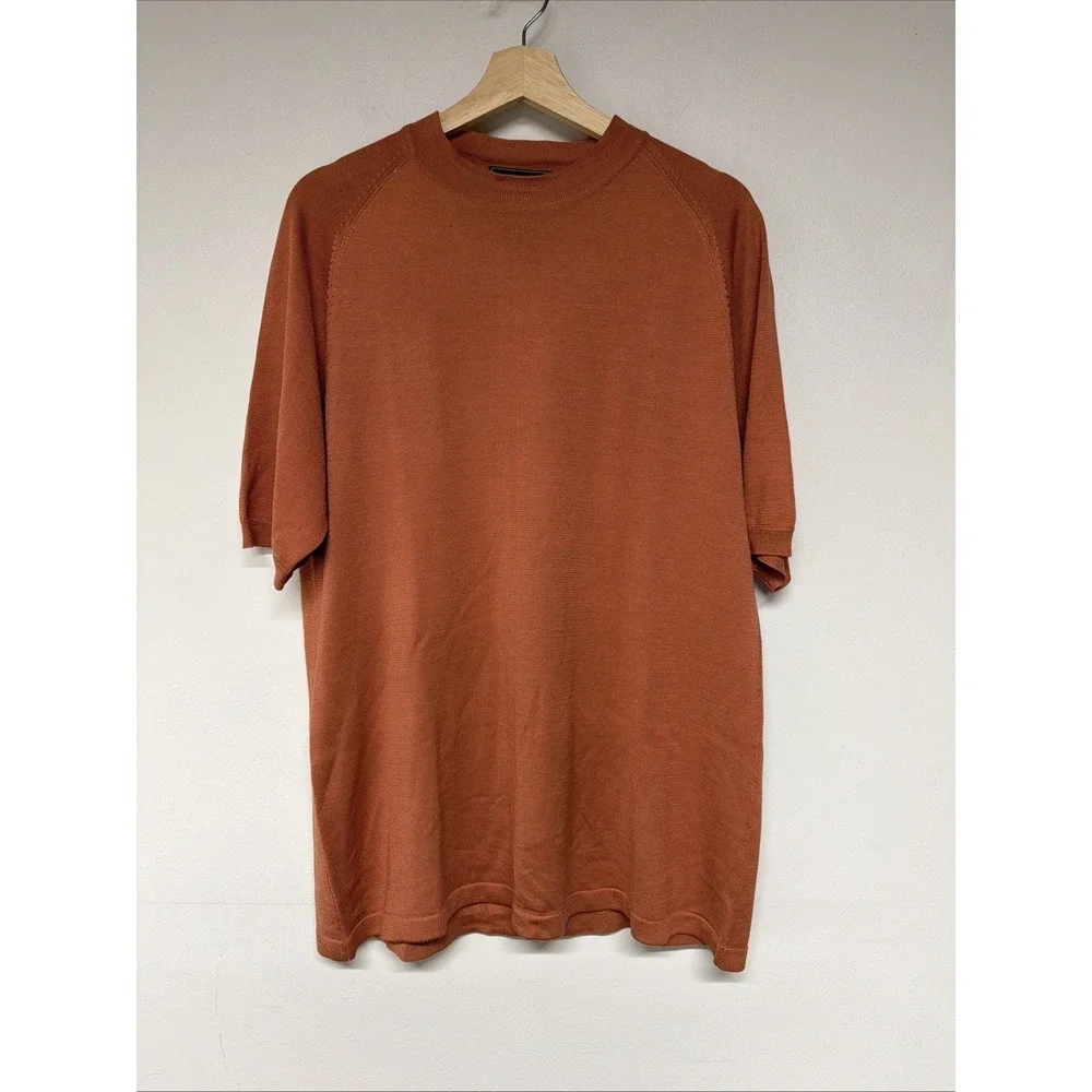 Johnston and Murphy Mens Sweater Size M Short Sleeve 100% Silk Casual Orange